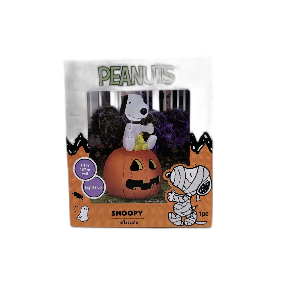 Peanuts Snoopy‎ Woodstock Halloween Inflatable 3.5ft Pumpkin Light Up New 321990